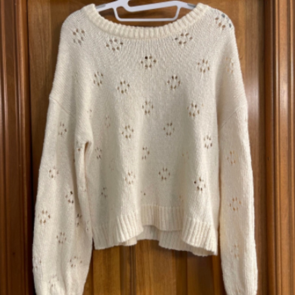 MADEWELL SWEATER W/EYELET DETAIL, IVORY/WHITE, SIZE SMALL